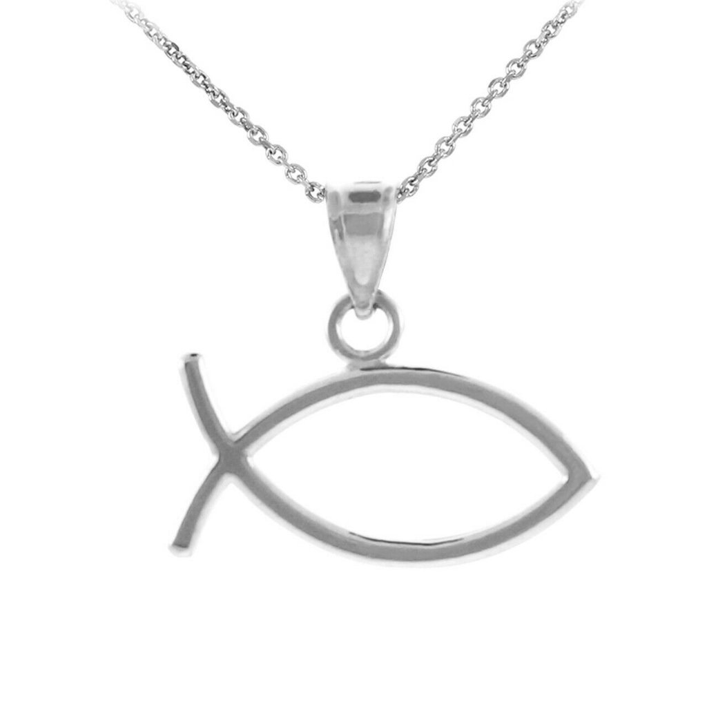 Sterling Silver Ichthus Fish Horizontal Necklace